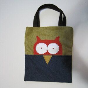 Kids Owl Design Tote Bag - Red and Green